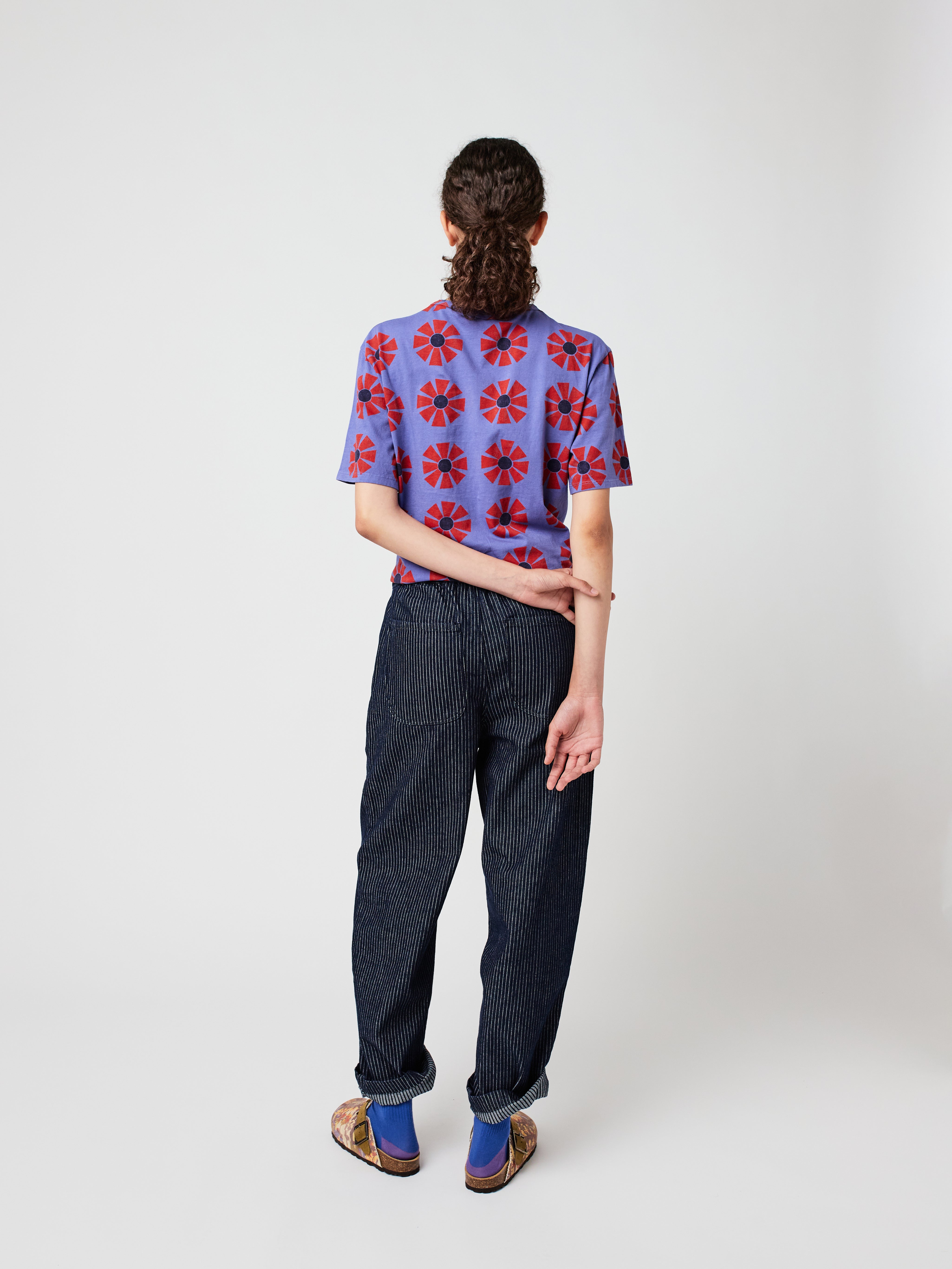 Flower Pattern Fitted T-Shirt - Purple