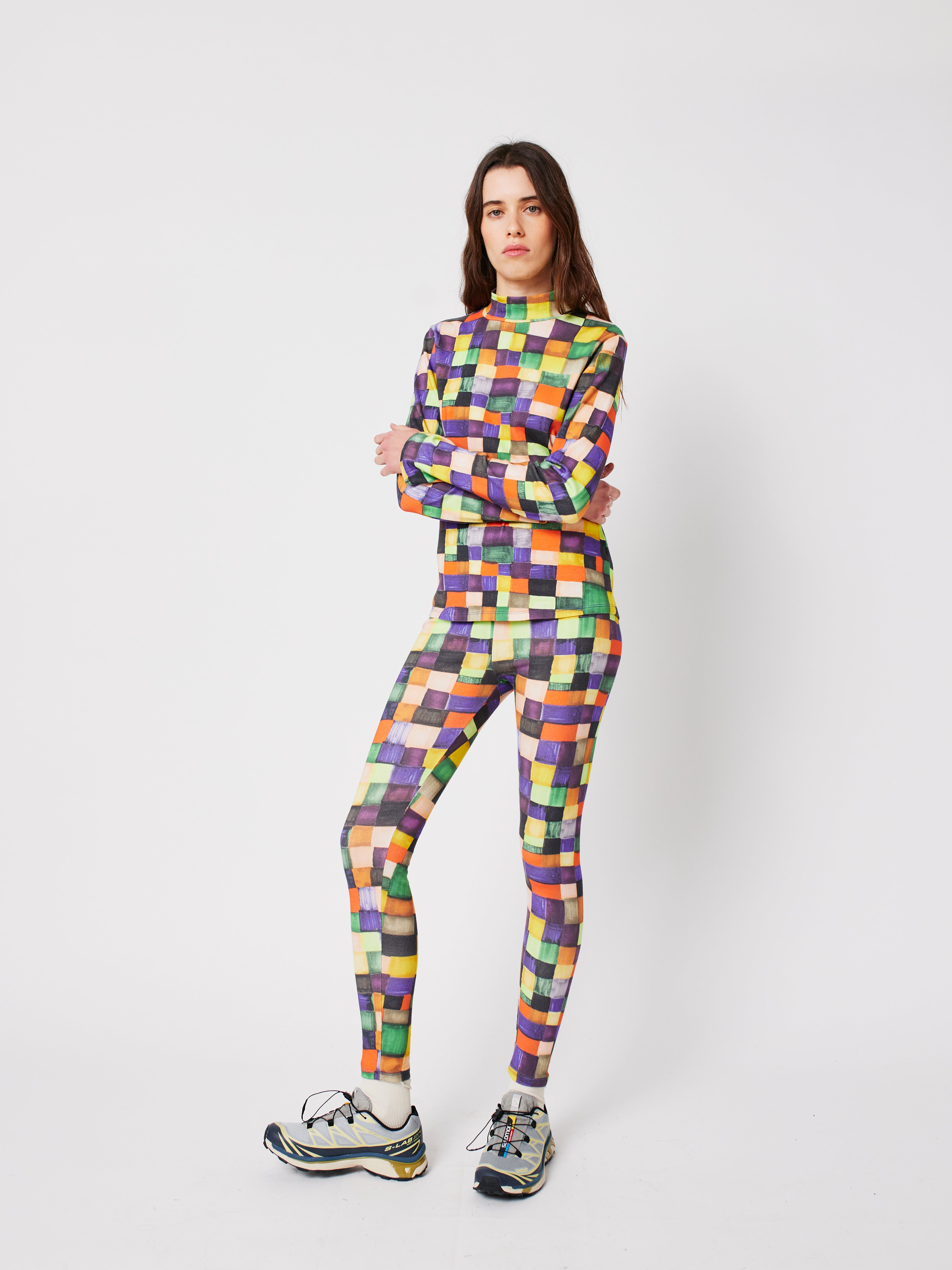 Rainbow Plaid Pattern Cotton Leggings - Multicolor