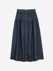 Denim A-Line Stripe Skirt - Navy Blue