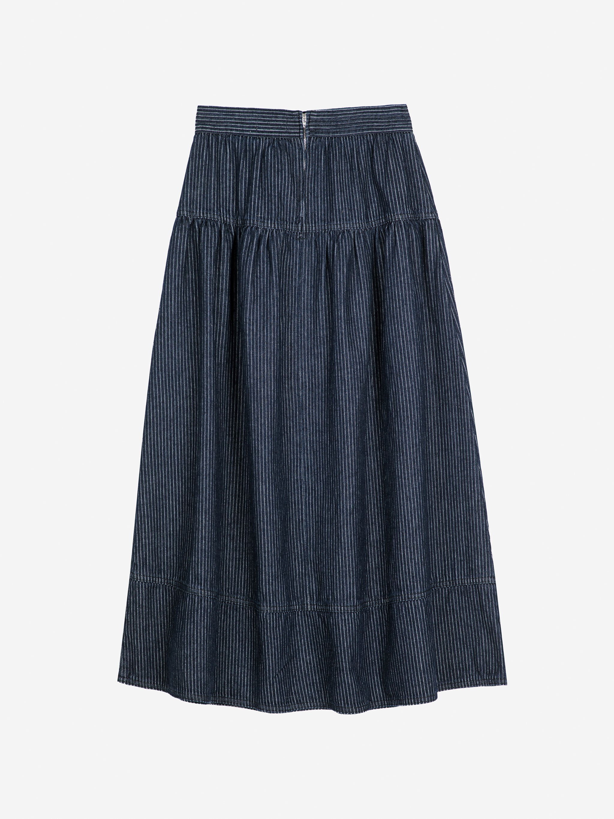 Denim A-Line Stripe Skirt - Navy Blue