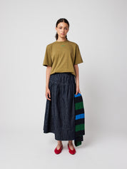 Denim A-Line Stripe Skirt - Navy Blue