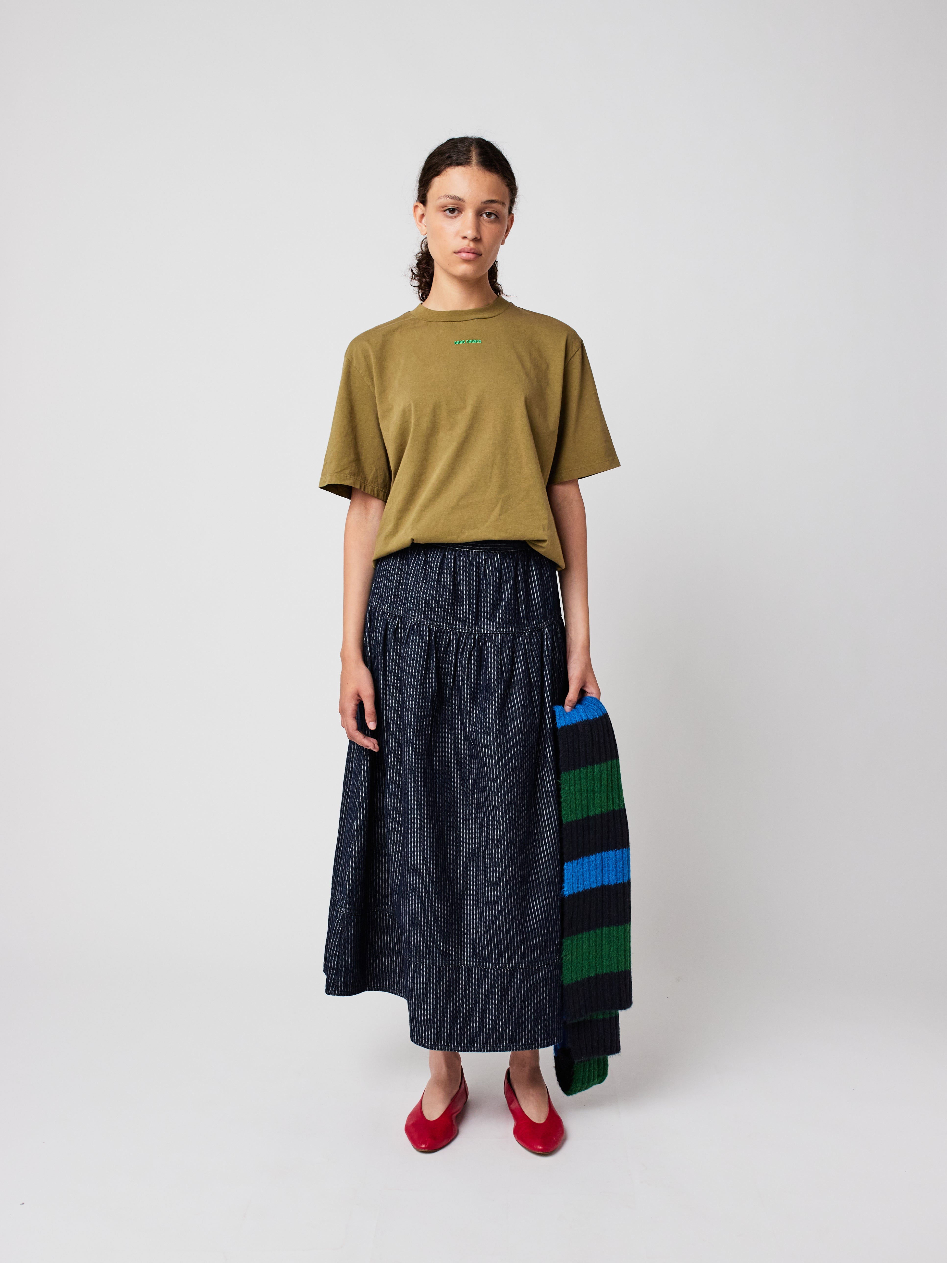 Denim A-Line Stripe Skirt - Navy Blue