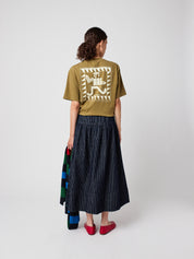 Denim A-Line Stripe Skirt - Navy Blue