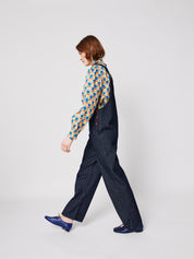 Denim Stripe Dungaree - Navy Blue