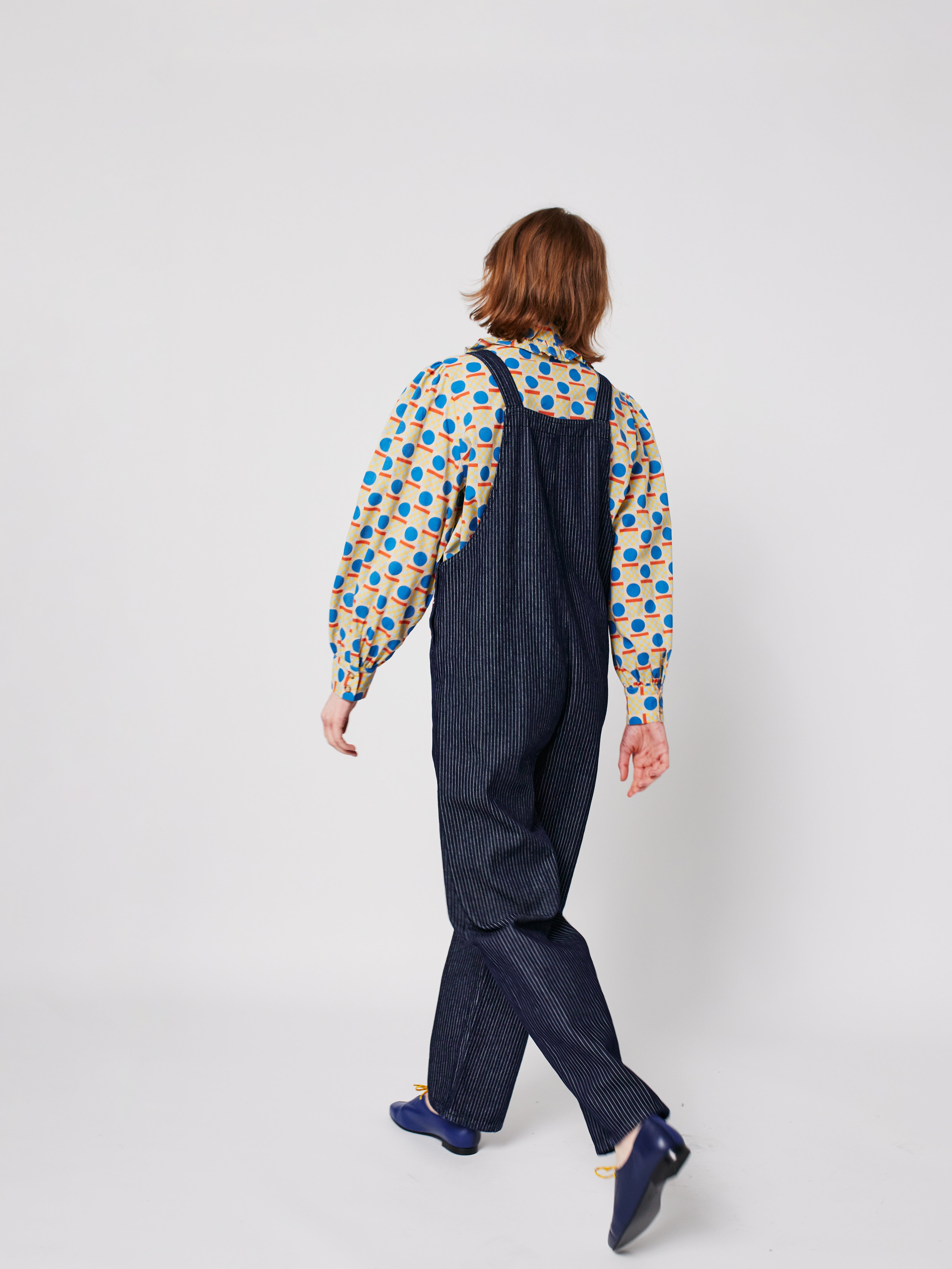 Denim Stripe Dungaree - Navy Blue