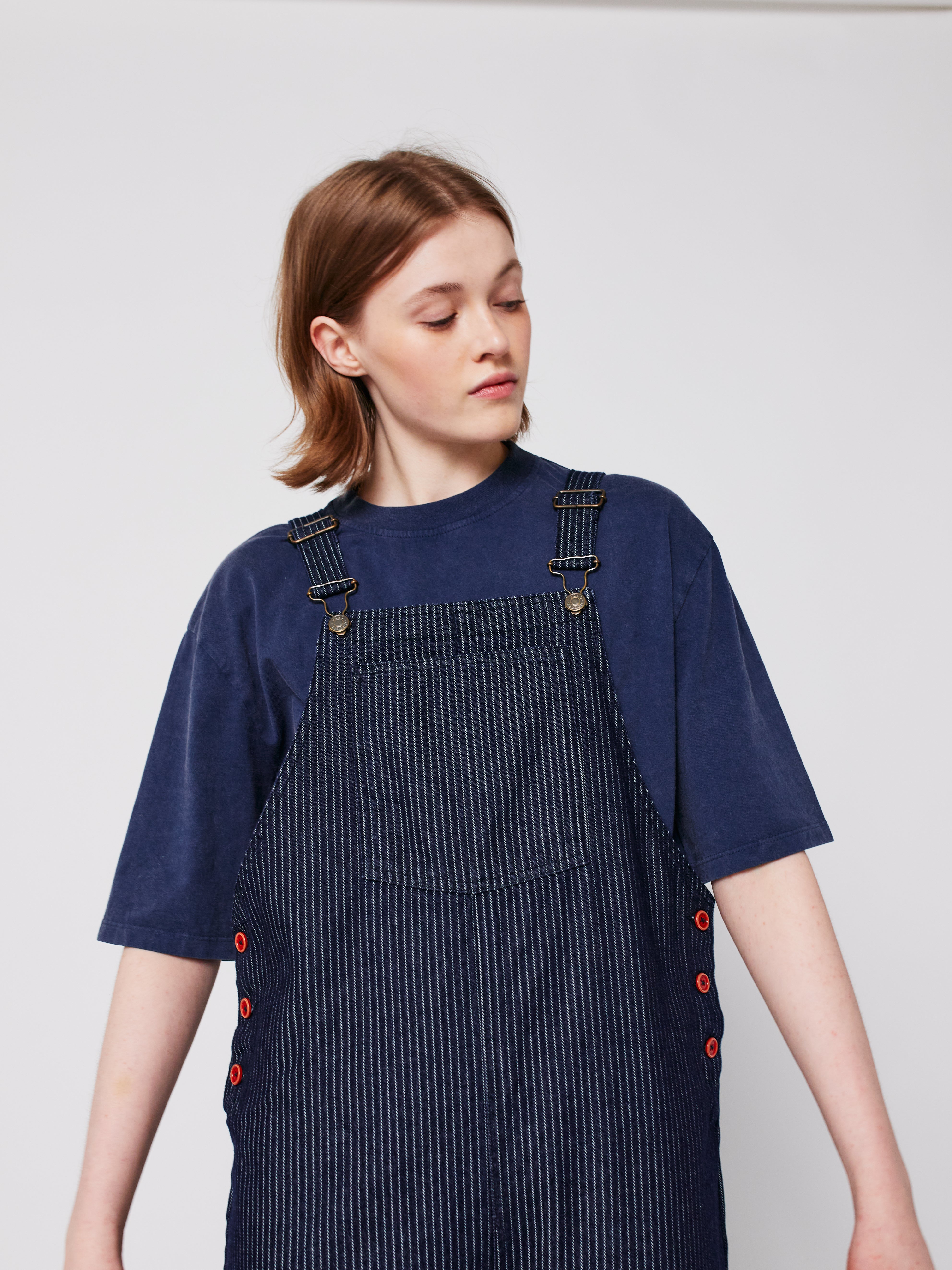 Denim Stripe Dungaree - Navy Blue
