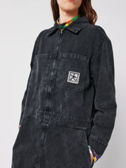 Denim Zip-Up Jumpsuit - Dark Heather Grey