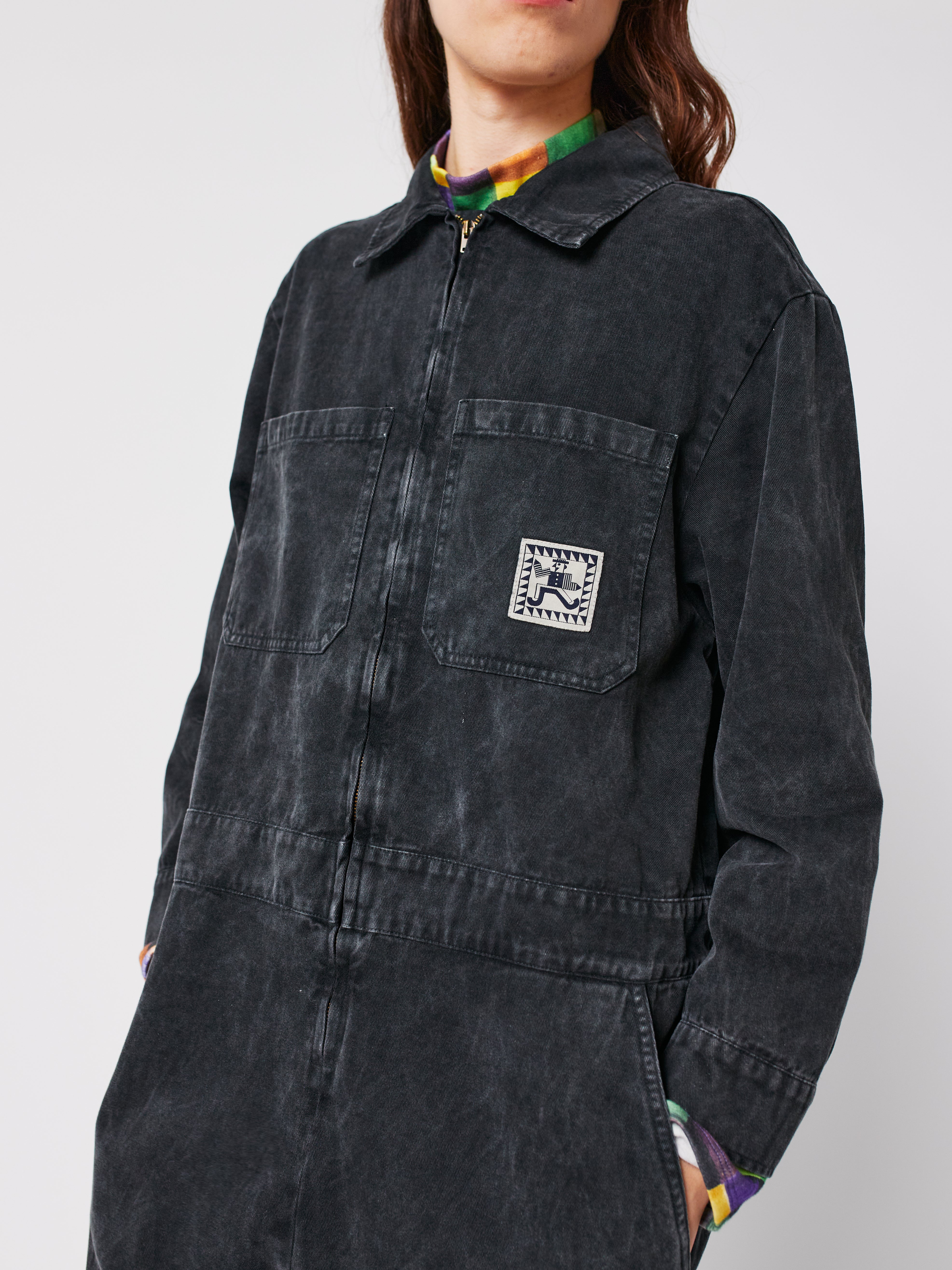 Denim Zip-Up Jumpsuit - Dark Heather Grey