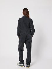 Denim Zip-Up Jumpsuit - Dark Heather Grey