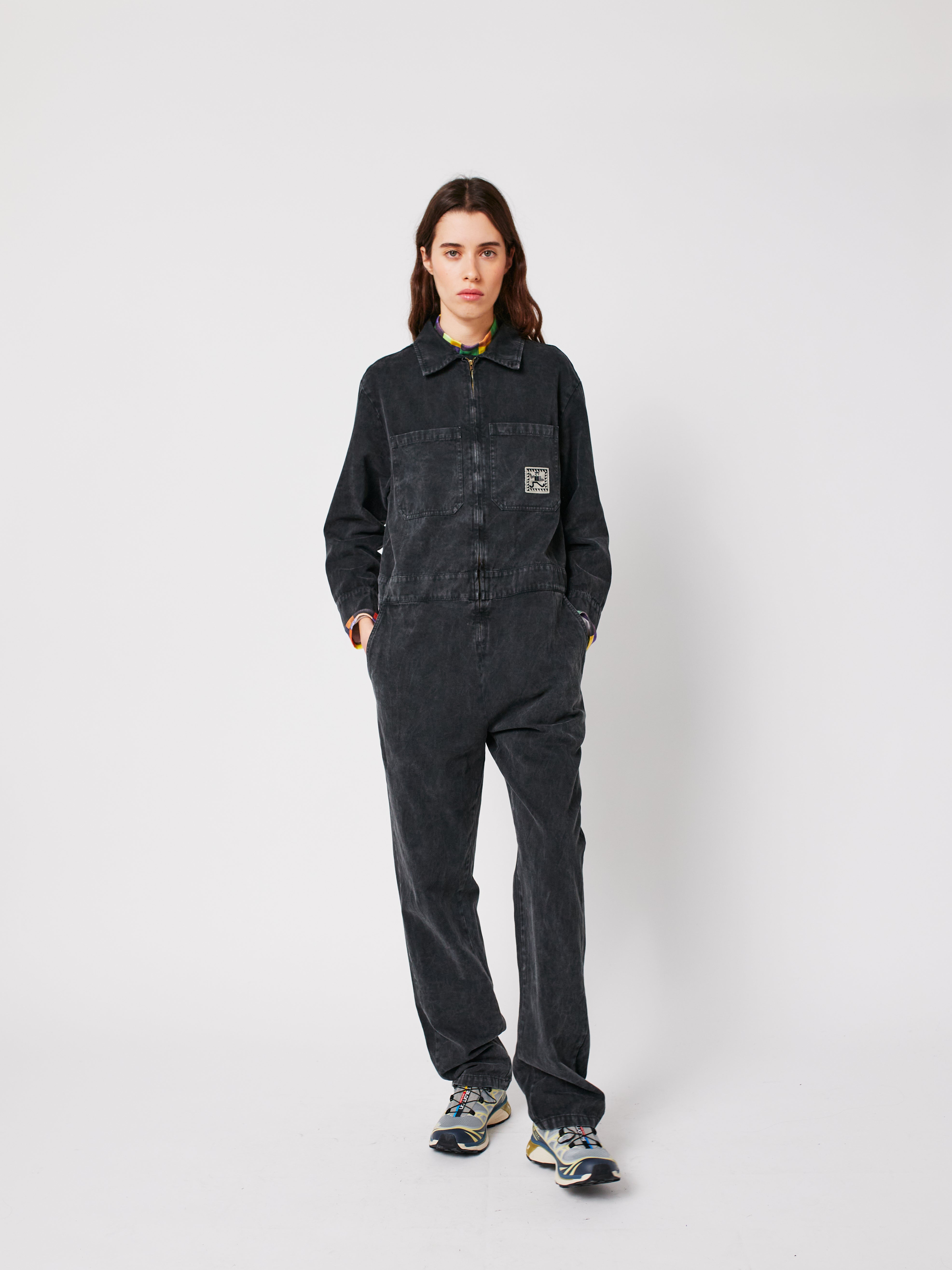 Denim Zip-Up Jumpsuit - Dark Heather Grey