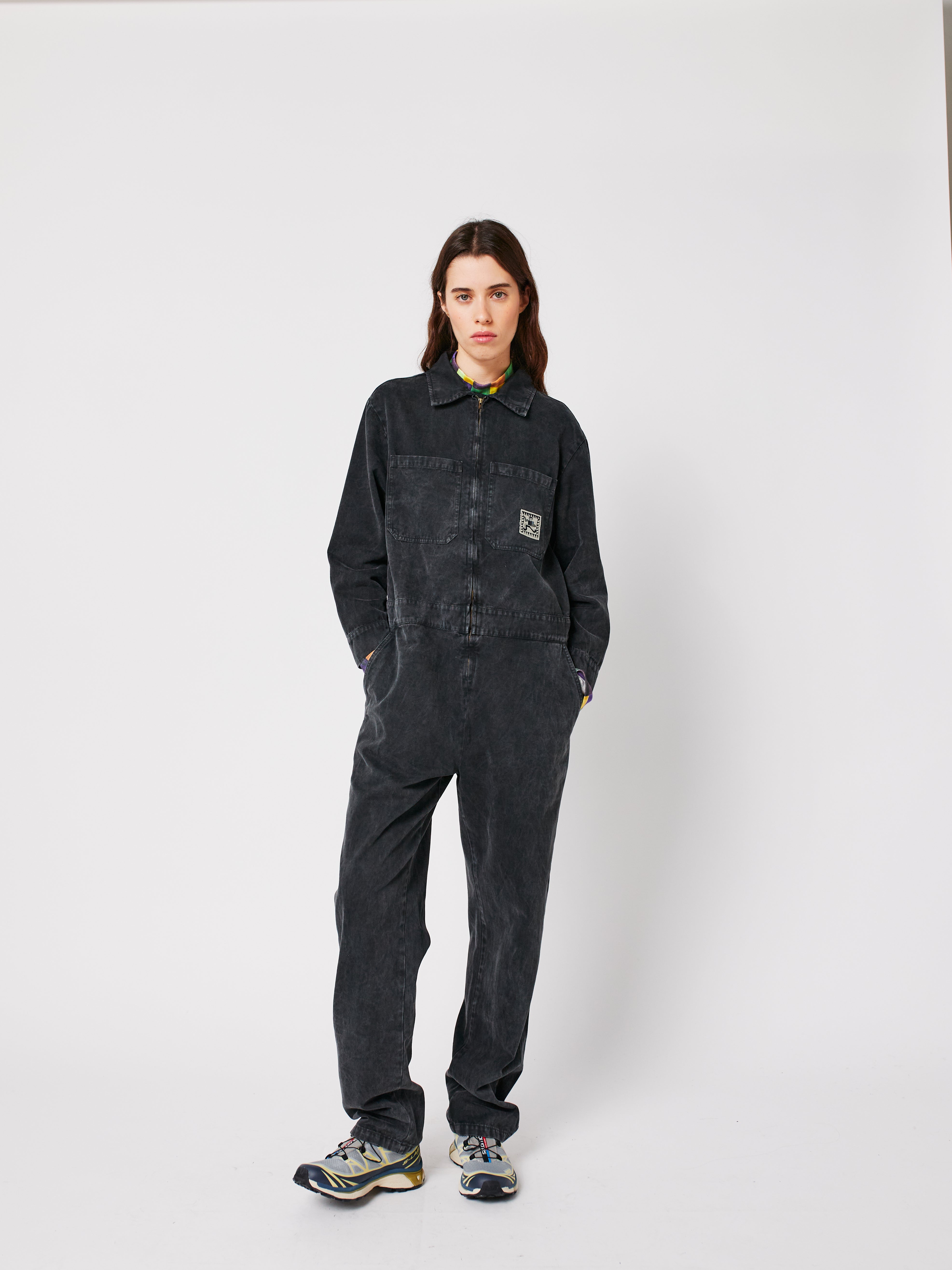 Denim Zip-Up Jumpsuit - Dark Heather Grey