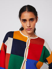 Multicolor Checked Buttoned Cardigan - Multicolor