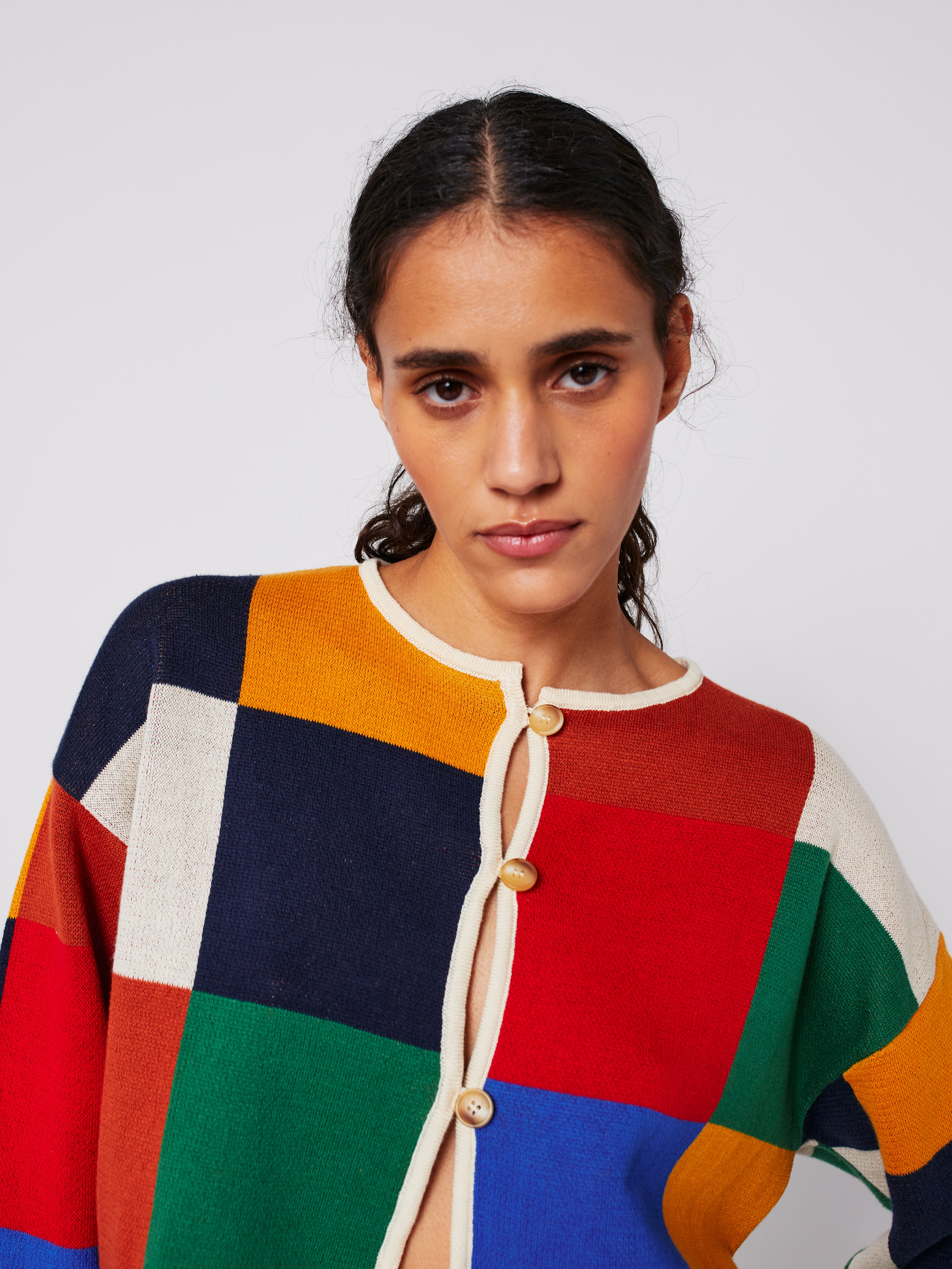 Multicolor Checked Buttoned Cardigan - Multicolor