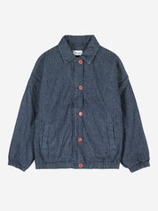 Denim Stripe Bomber Jacket - Navy Blue