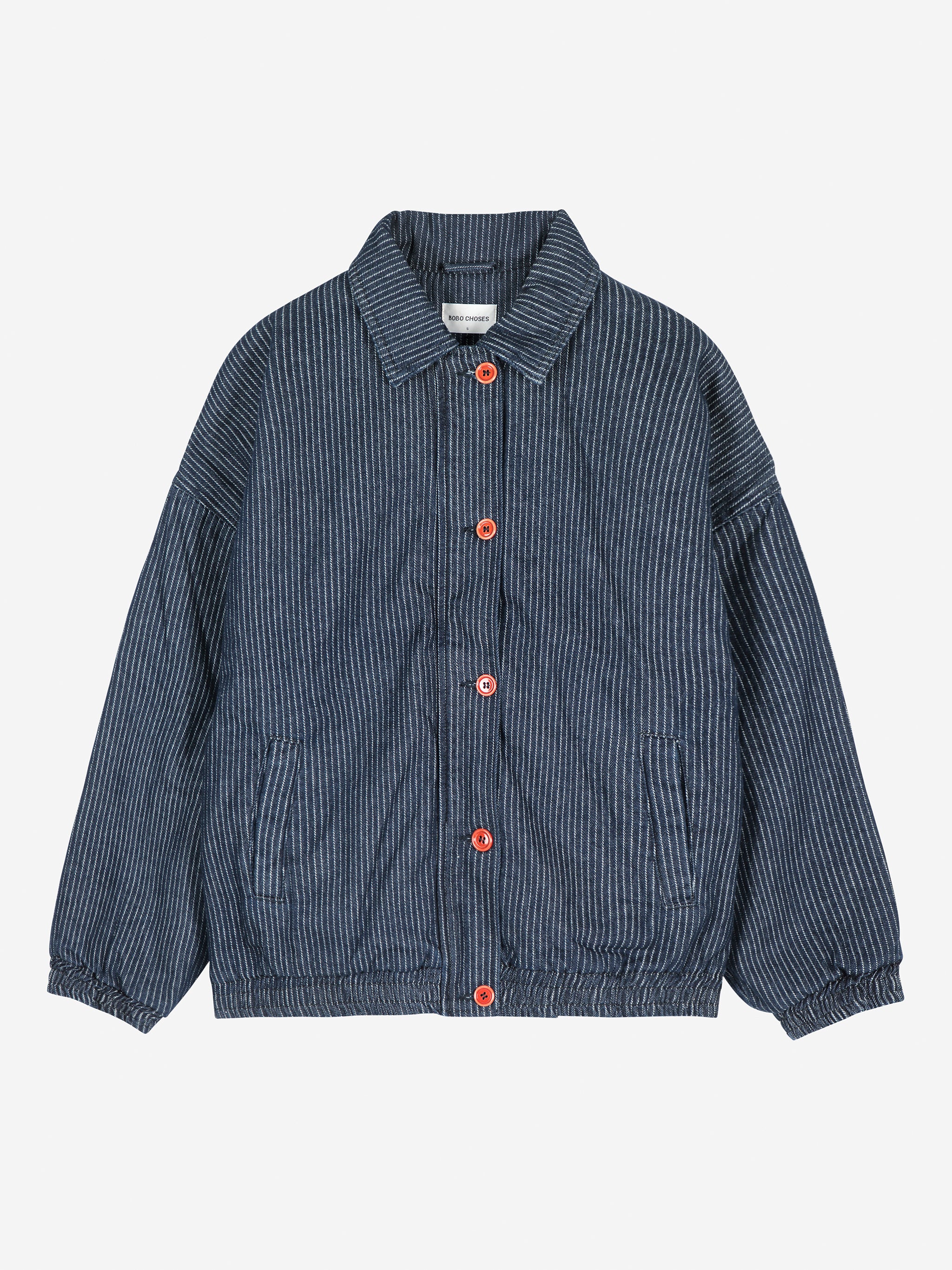 Denim Stripe Bomber Jacket - Navy Blue