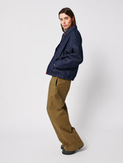 Denim Stripe Bomber Jacket - Navy Blue
