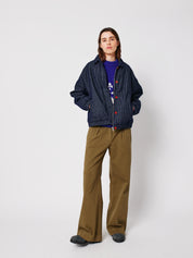 Denim Stripe Bomber Jacket - Navy Blue