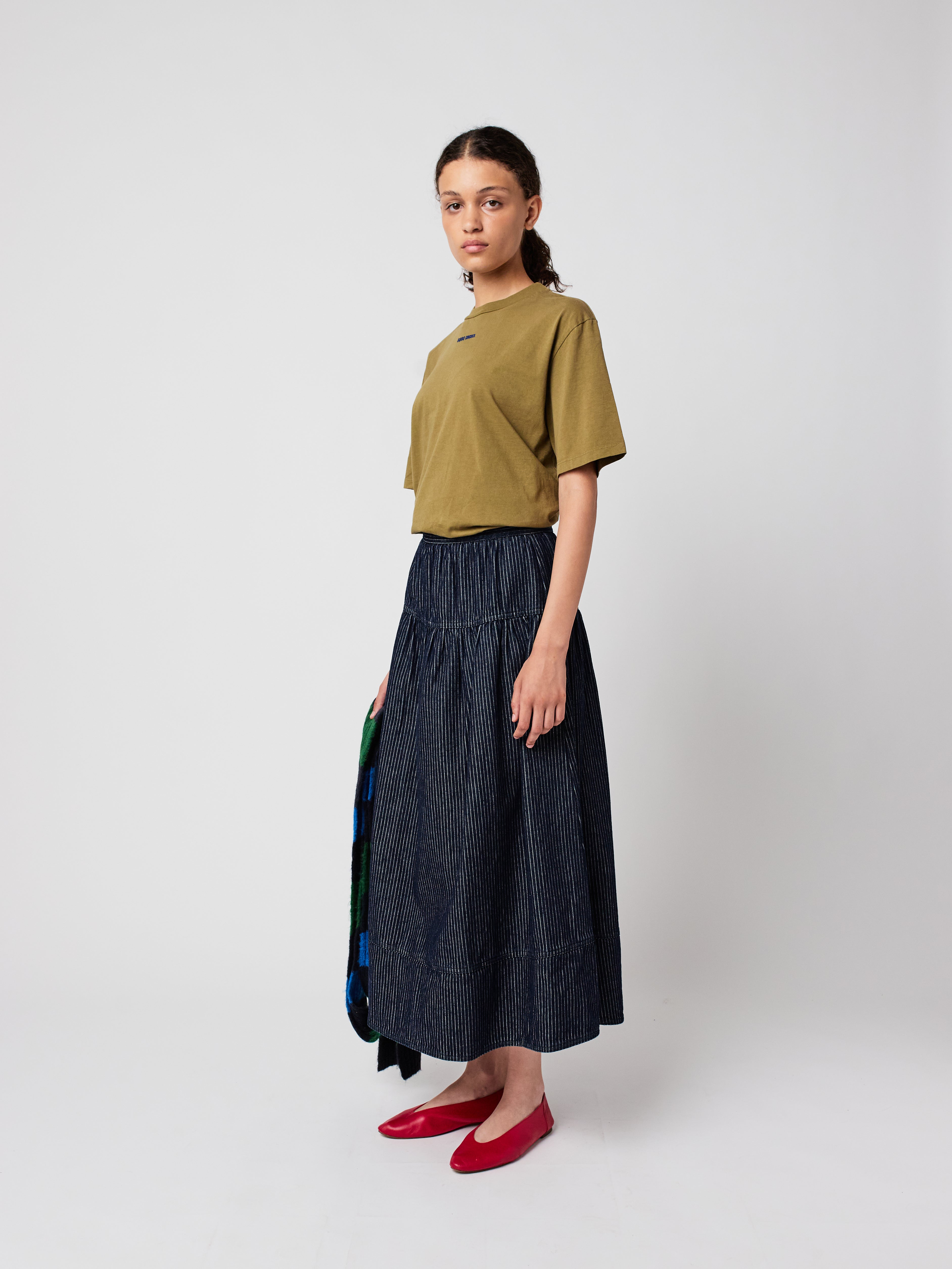 Denim A-Line Stripe Skirt - Navy Blue