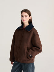 WOVEN LEATHER JACKET - brown