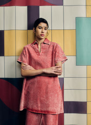Short Polo Cotton Dress - Red