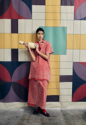 Short Polo Cotton Dress - Red