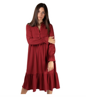 Maxikleid mit Volants - bordeaux