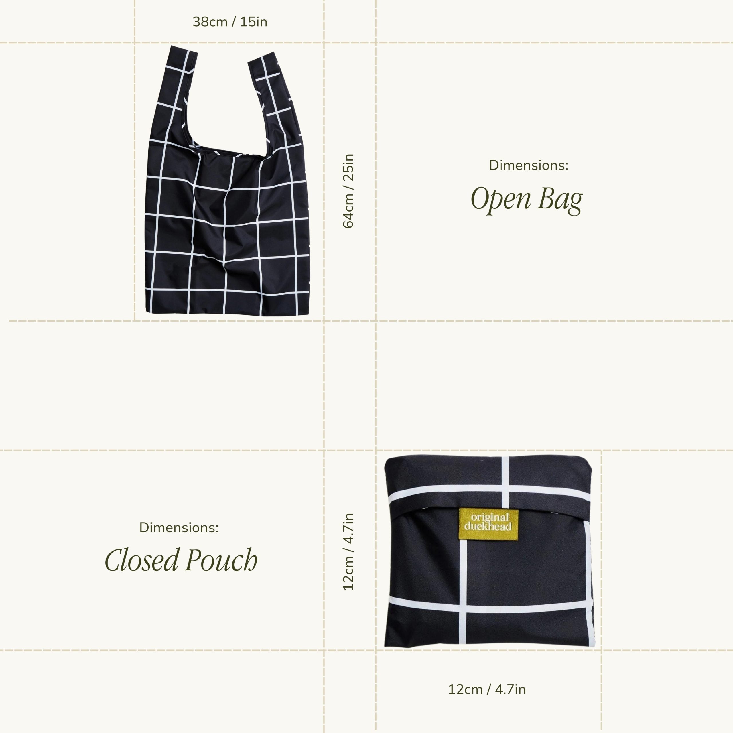 Schwarze Tasche mit weißen Linien und Transformationsdetails