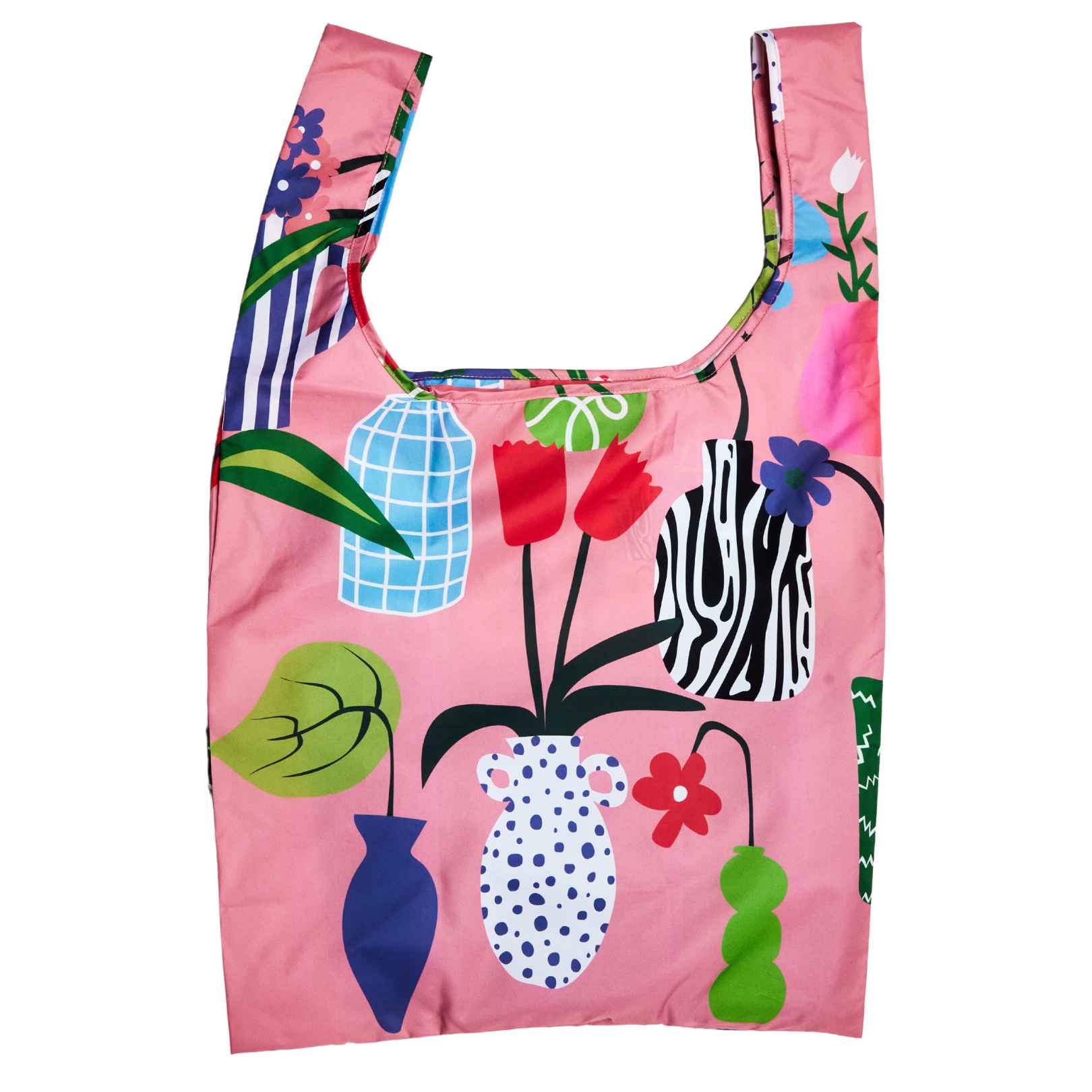 Bunte Einkaufstasche mit Blumen- und Vasenmuster