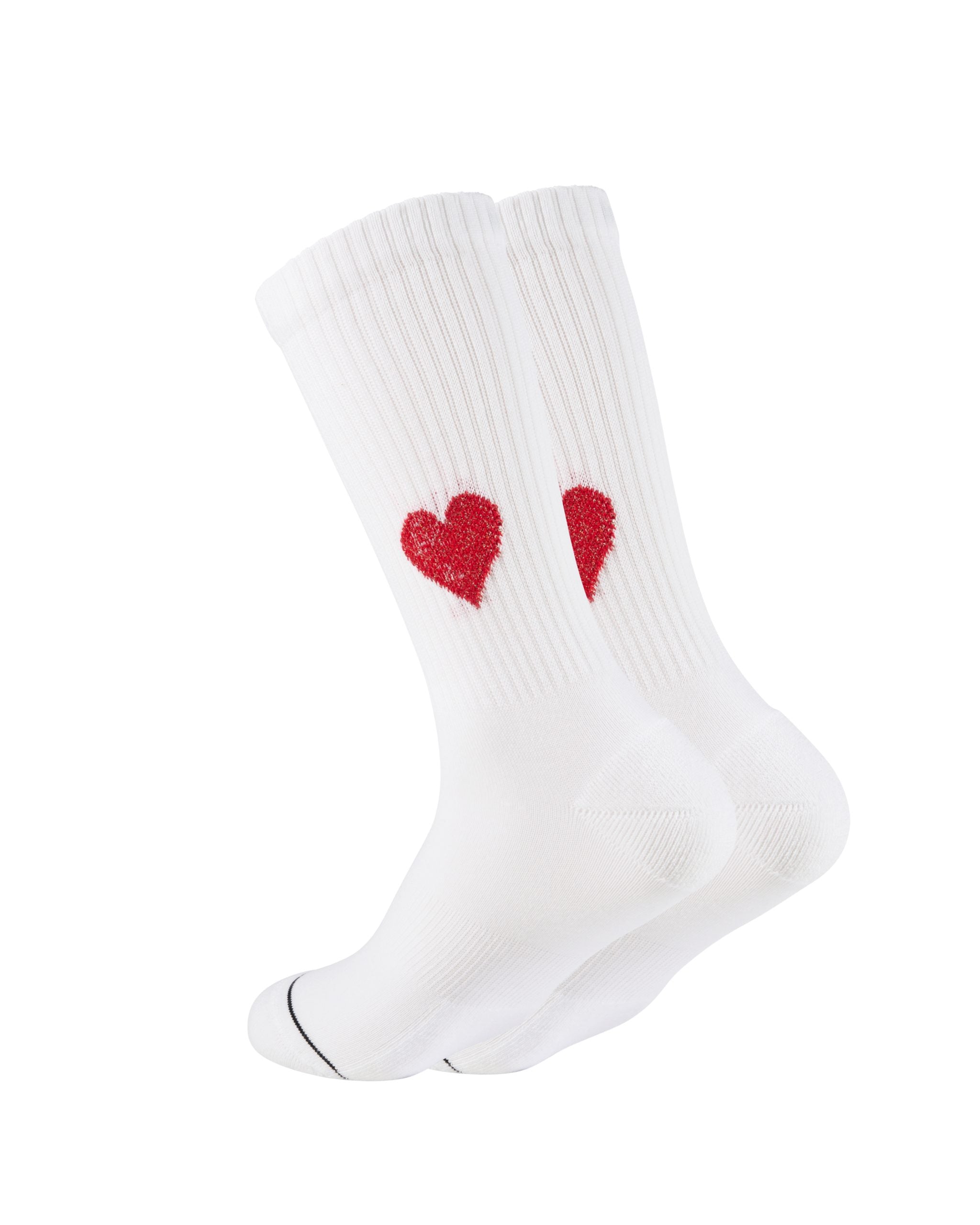 Weiße Socke mit roten Herzchen