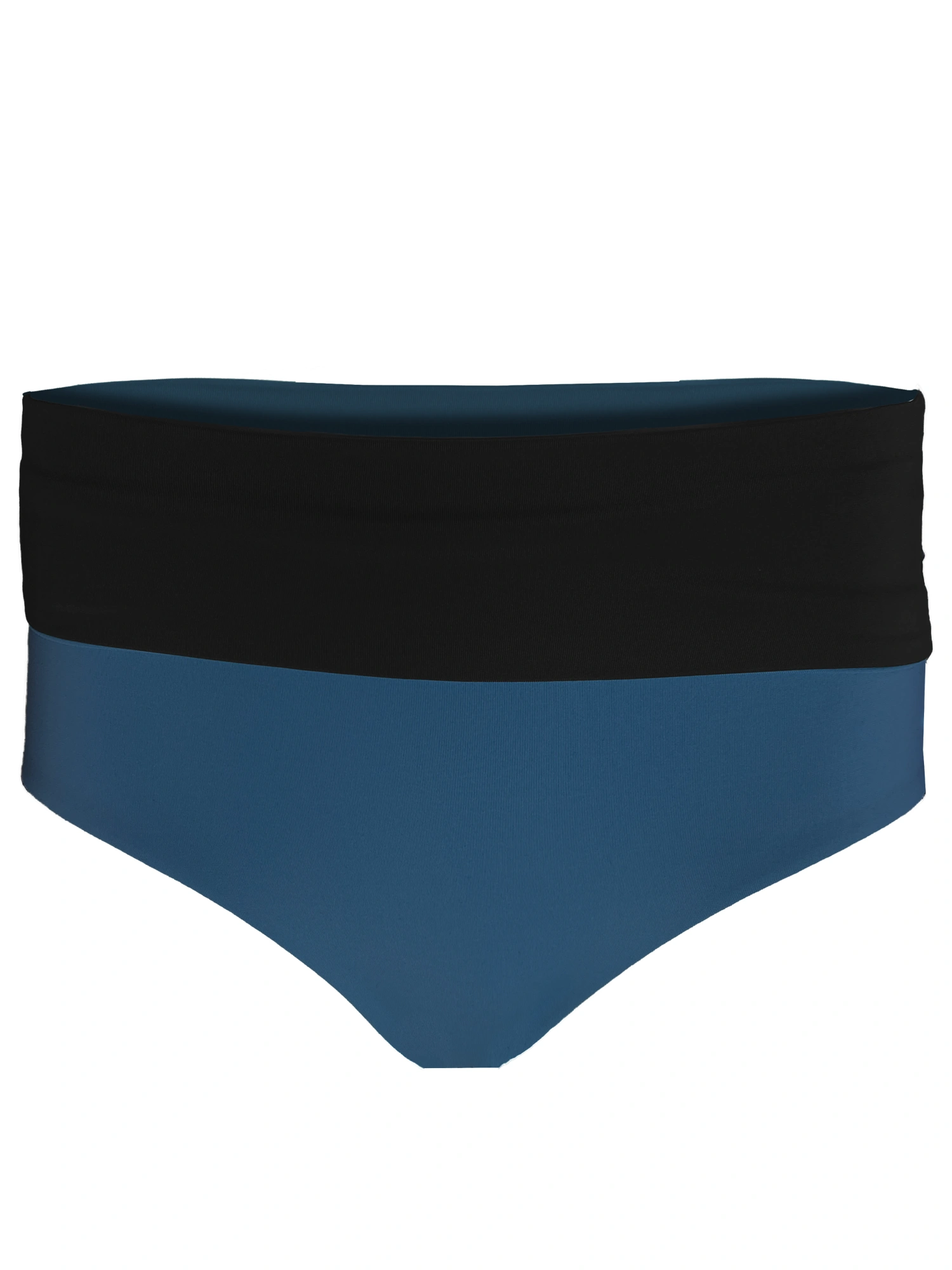 Schwarze und blaue Badehose, isoliert auf weißem Hintergrund.