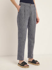 Hose mit Bundfalte GOTS - Dark Blue Melange
