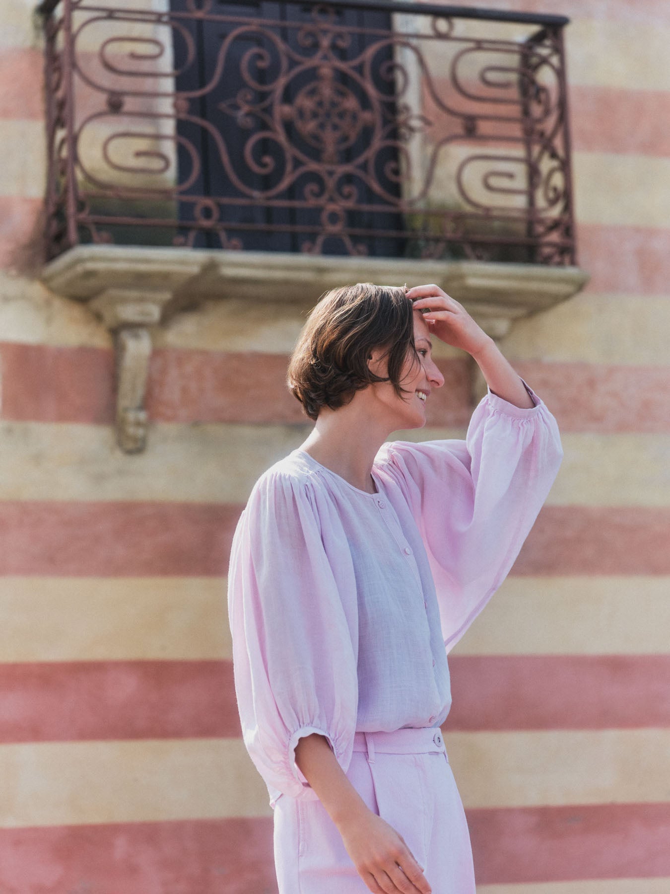 Bluse mit Kräuseln aus Ramie