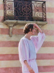 Bluse mit Kräuseln aus Ramie