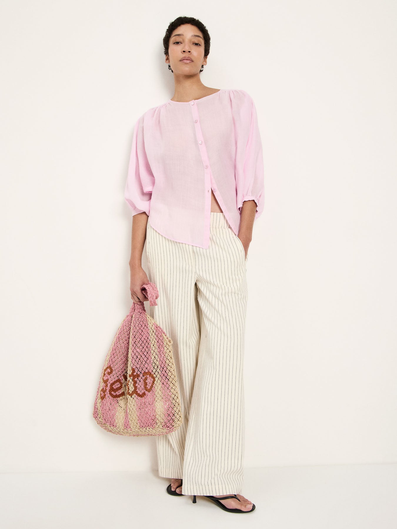 Bluse mit Kräuseln aus Ramie