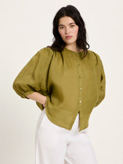 Bluse mit Kräuseln aus Ramie