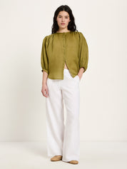 Bluse mit Kräuseln aus Ramie