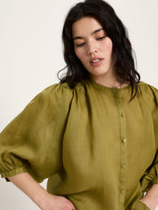 Bluse mit Kräuseln aus Ramie