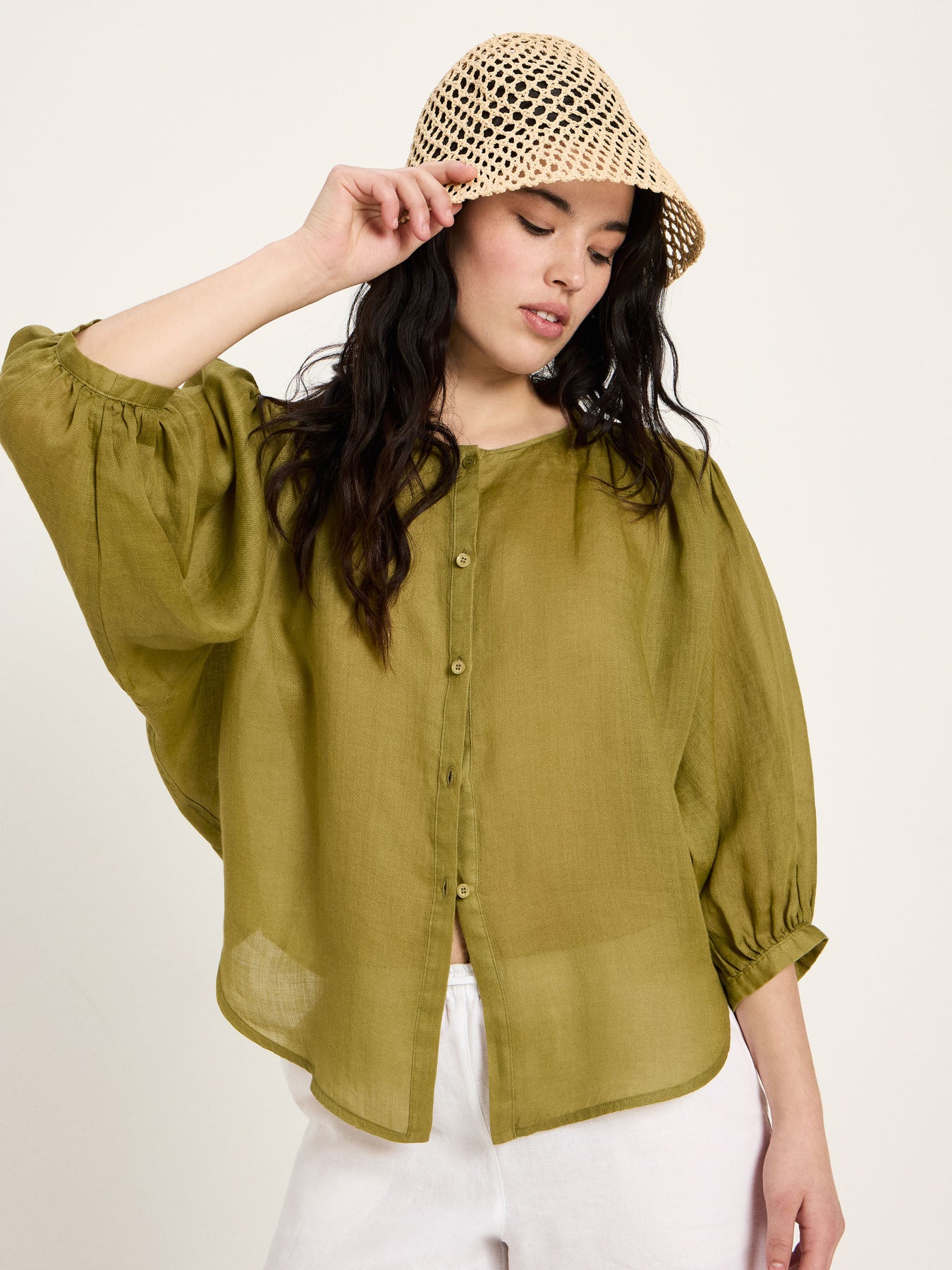 Bluse mit Kräuseln aus Ramie
