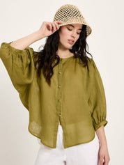 Bluse mit Kräuseln aus Ramie
