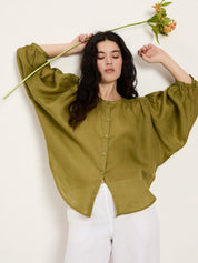 Bluse mit Kräuseln aus Ramie