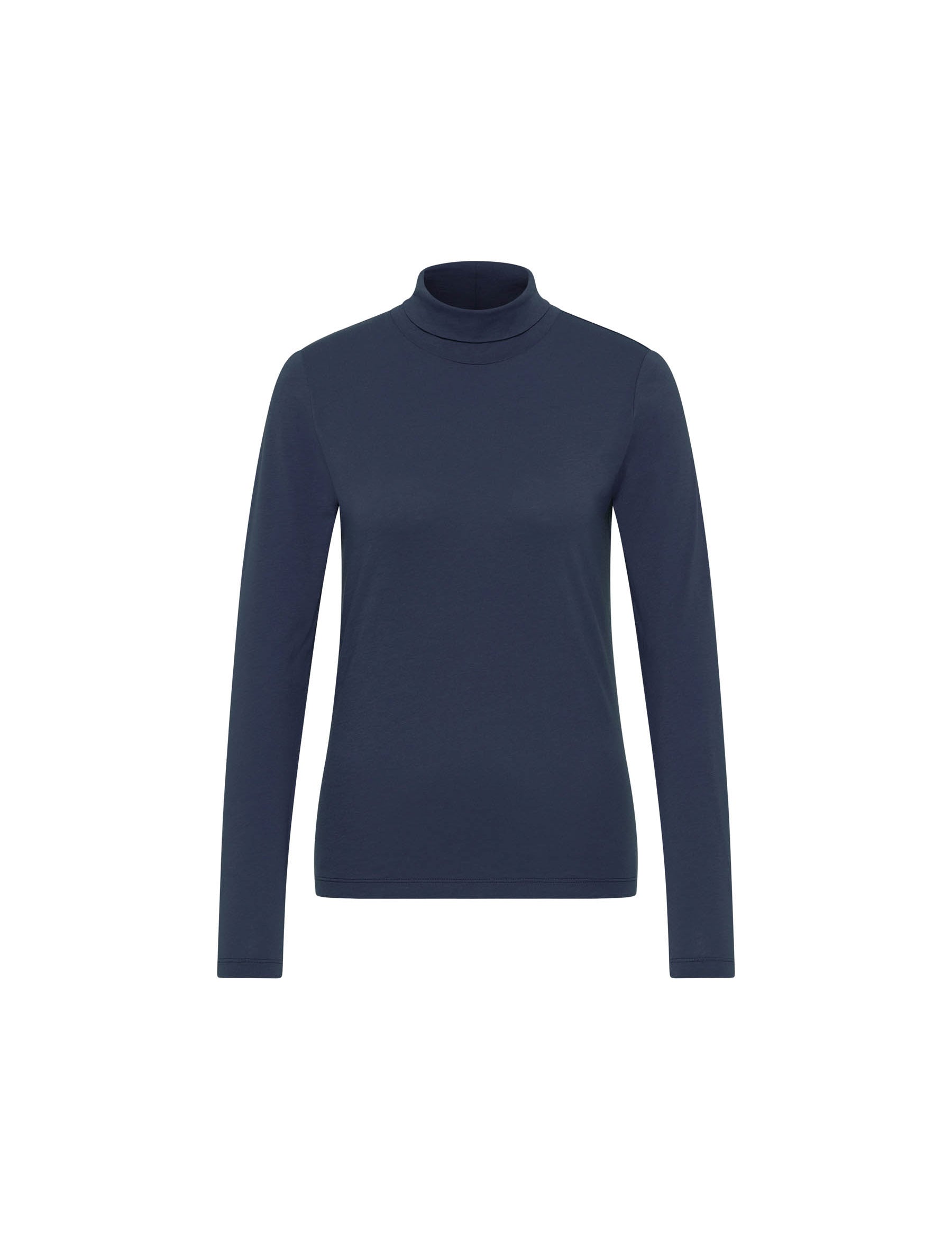 Dunkelblauer Rollkragenpullover auf weißem Hintergrund