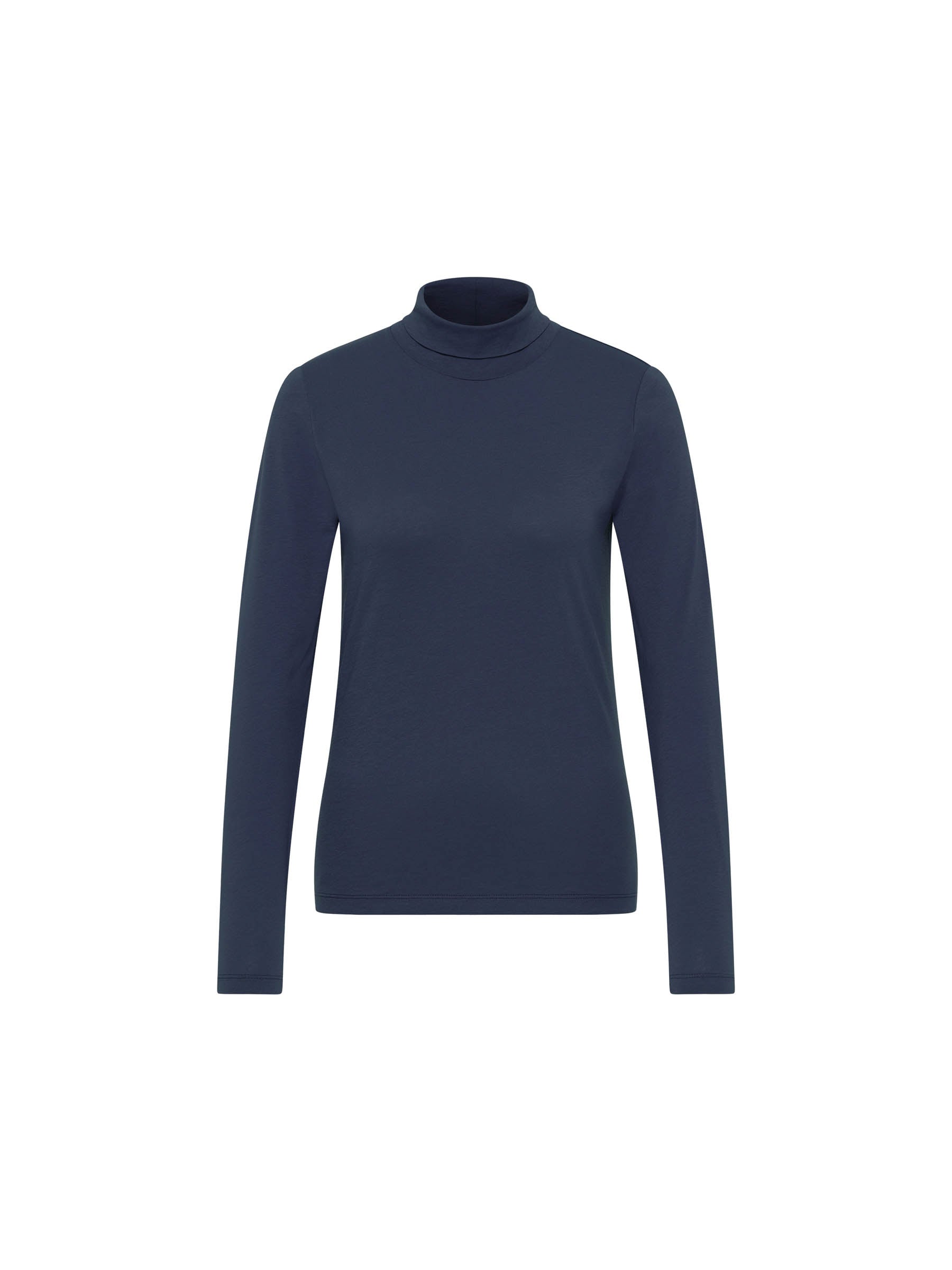 Dunkelblauer Rollkragenpullover auf weißem Hintergrund