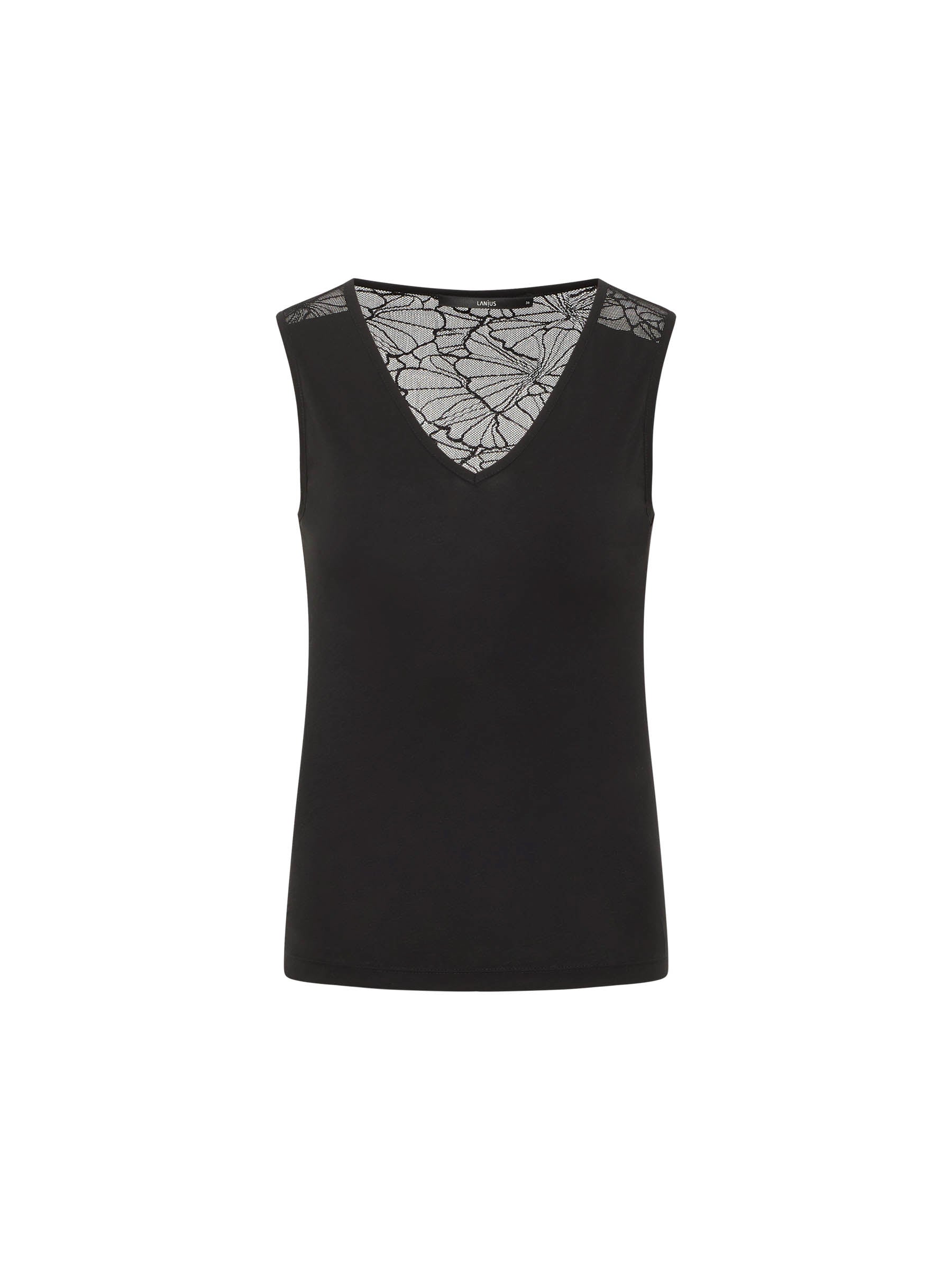 Schwarzes Damen-Top mit Spitzendetail am Ausschnitt