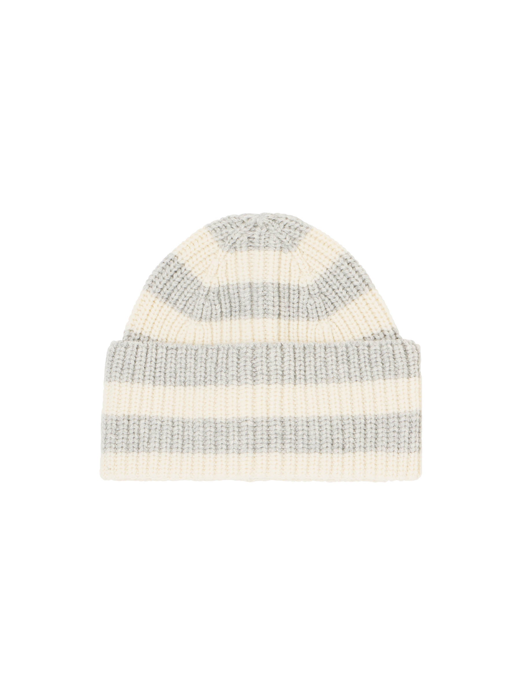 Gestreifte Wintermütze in Grau und Creme