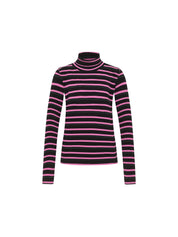 Rollkragenshirt Rippoptik GOTS - Black/ Pink