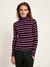 Rollkragenshirt Rippoptik GOTS - Black/ Pink