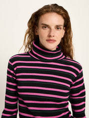 Rollkragenshirt Rippoptik GOTS - Black/ Pink