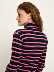 Rollkragenshirt Rippoptik GOTS - Black/ Pink