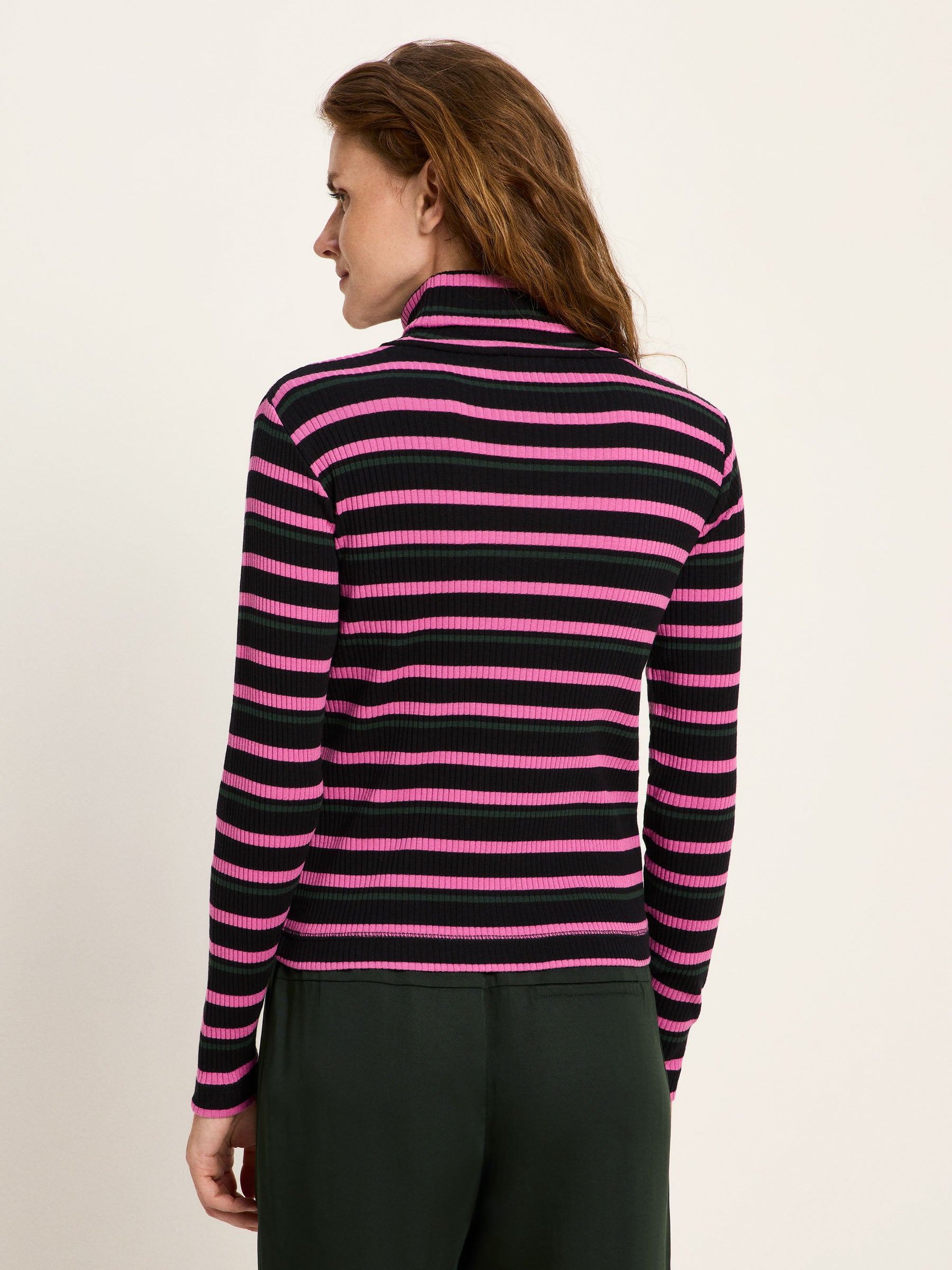 Rollkragenshirt Rippoptik GOTS - Black/ Pink