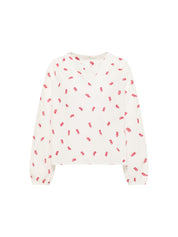 Langarm Bluse mit Kräuseln - Off White/ Love